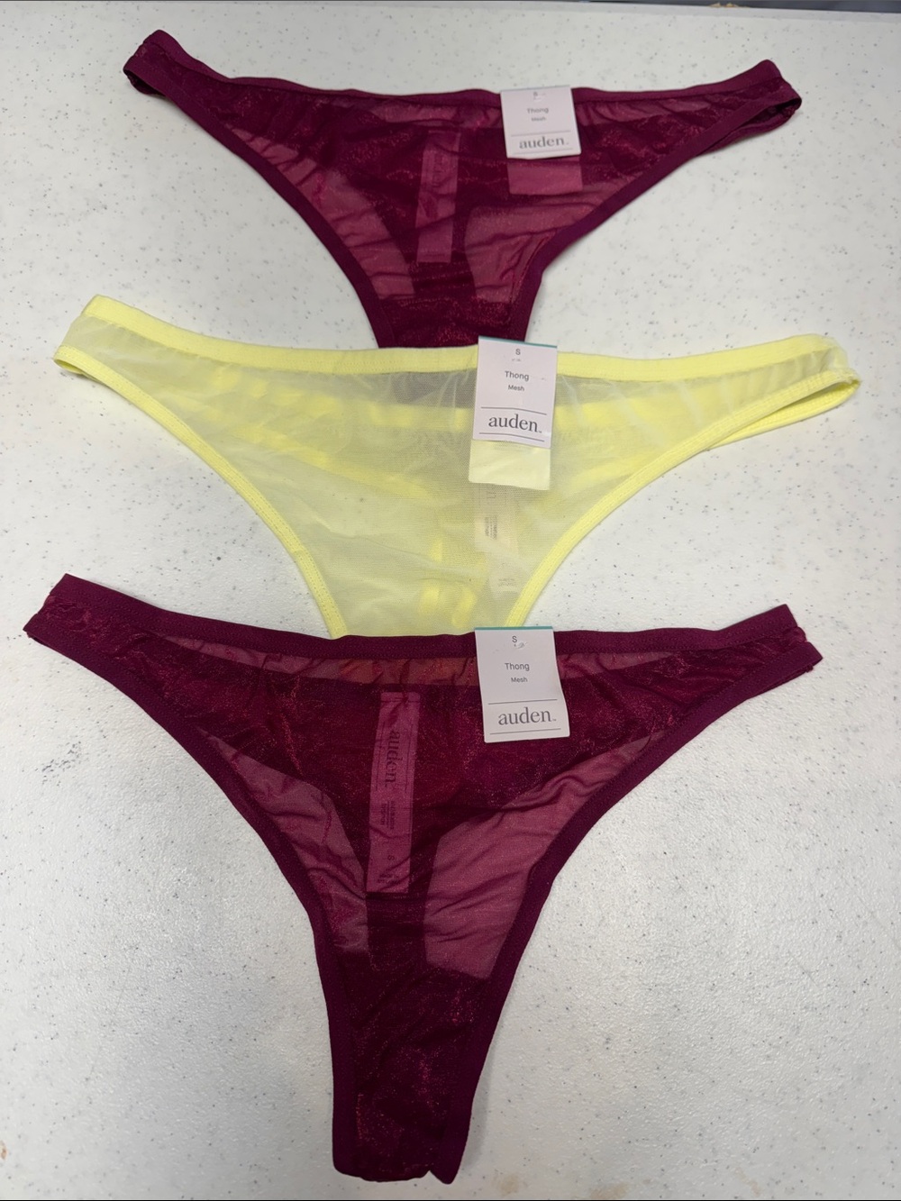 Small-Auden Sheer Thong 3-Pack - Burgundy & Lemon